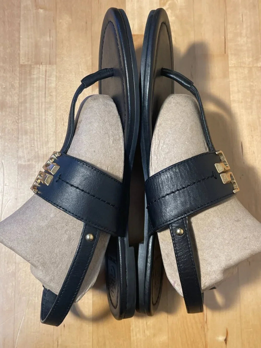 Tory Burch Everly T-Strap Sandals Black Leather Designer Flat Sandals Women's